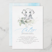 Boy's Elephant Watercolor Greenery Baby Shower Foil Invitation