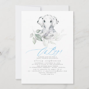 Boy's Elephant Watercolor Greenery Baby Shower Invitation
