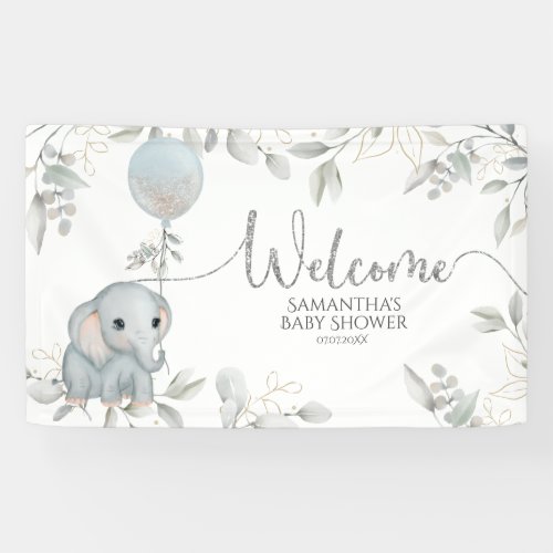 Boys Elephant Watercolor Welcome Banner