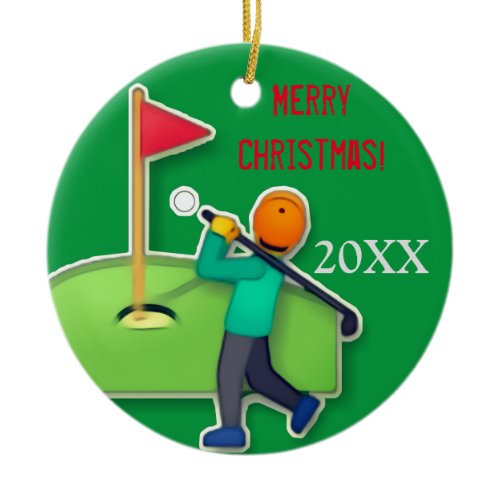 Boys emoji golf green Christmas Ceramic Ornament