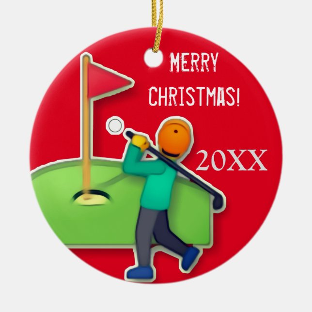 Boys emoji golf red Christmas Ceramic Ornament (Front)
