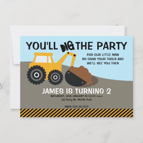 Boys Excavator Birthday Party Invitation