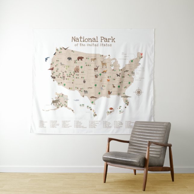 Boys Exploring National Park Map Woodland Nursery  Tapestry (In Situ (Horizontal))