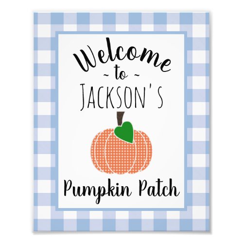 Boys Fall Gingham Pumpkin Birthday Welcome Sign