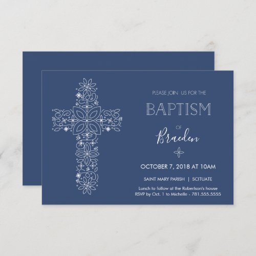 Boys Fancy Baptism Invitation with Cross