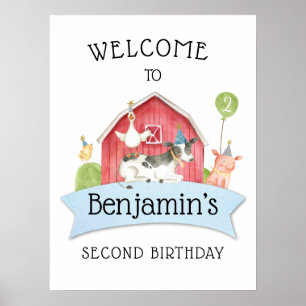 Boys FARM Animal Barn Birthday Party Welcome  Post Poster