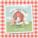 Boys Farm Animal Barnyard Kids 2nd Birthday Napkins<br><div class="desc">Add some barnyard charm to your table with these adorable farm-themed paper napkins! Designed to match your little one’s 2nd birthday celebration, these napkins feature a watercolor red barn, sweet baby animals — pig, cow, sheep, and chick — and the playful phrase “Oink, Baa, Moo – [Name] is two!” Perfect...</div>