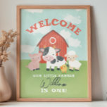 Boys Farm Animal Kids Birthday Welcome  Poster<br><div class="desc">Welcome your guests with rustic barnyard charm! This Our Little Farmer welcome sign features a watercolor red barn, sweet farm animals — pig, cow, sheep, and chick — and the text “Our Little Farmer [Name] is [Age].” Perfect for a 1st, 3rd, or 4th birthday, this cowboy-inspired design sets the tone...</div>