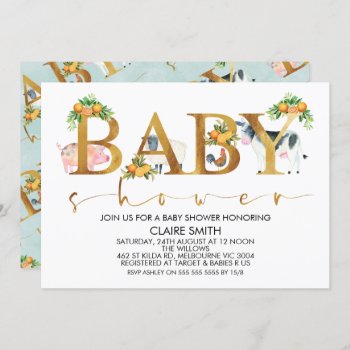 Boys Farm Animals Word Baby Shower Invitation by figtreedesign at Zazzle