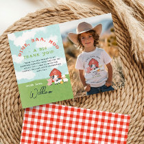 Boys Farm Barnyard Birthday Photo Thank You Card