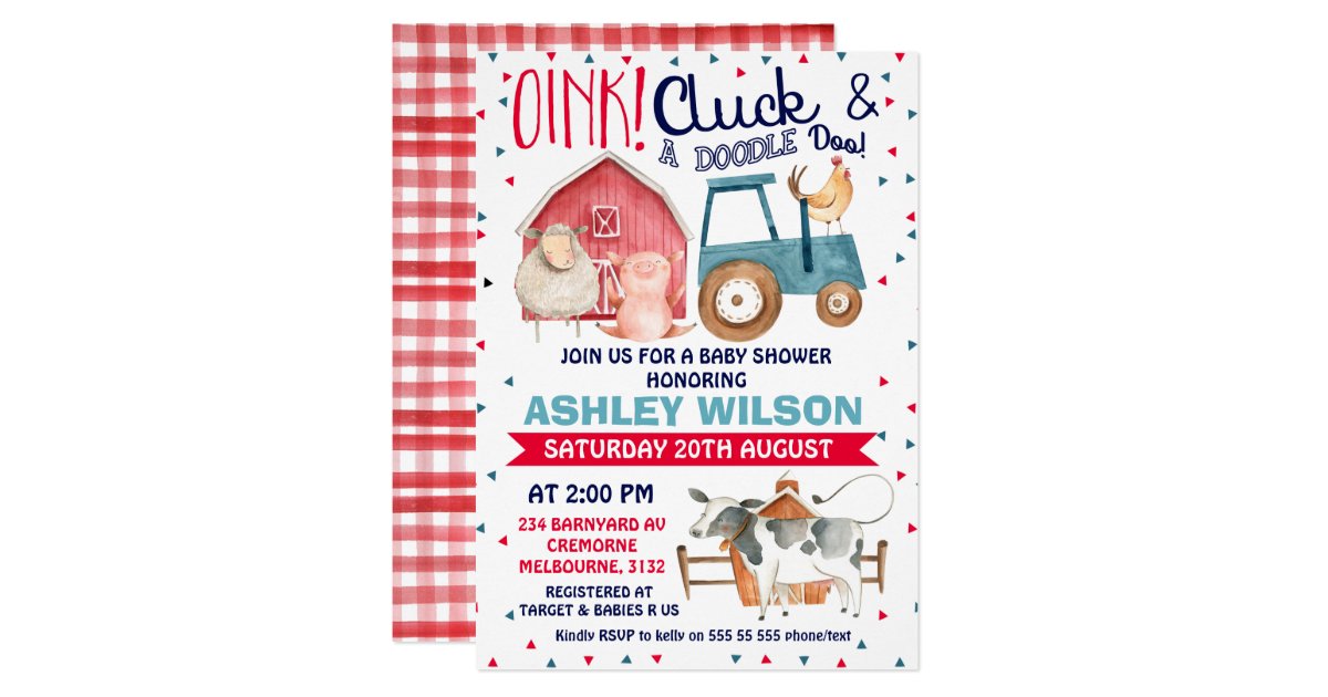 Boys Farm Themed Baby Shower Invitation Zazzle Com