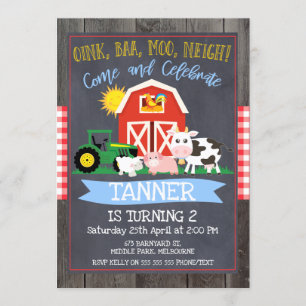 Boys Farm Tractor Chalkboard Birthday Invitation