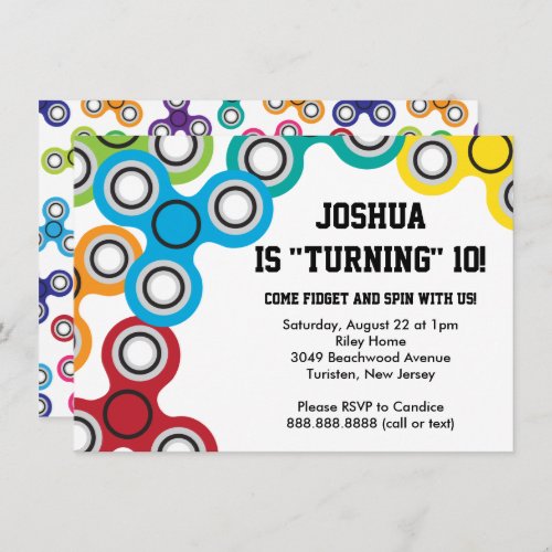 Boys Fidget Spinner Birthday Party Invitation