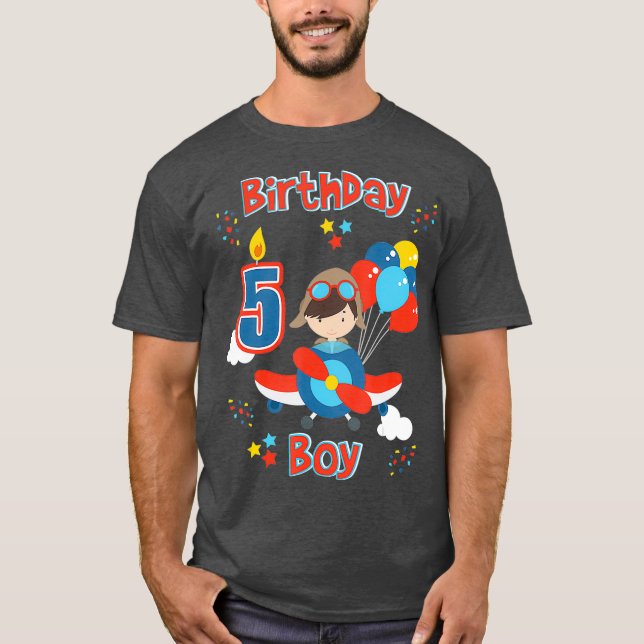 Boys Fifth Airplane Birthday  Five Year Old T-Shirt (Front)