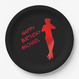 Boys Figure Skating Red / Black Birthday Party Paper Plates