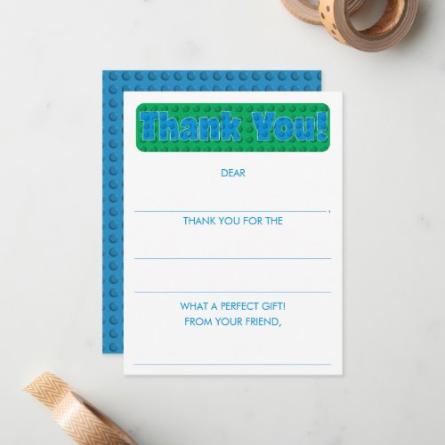 Boys Fill In The Building Block Thank You Note Card
