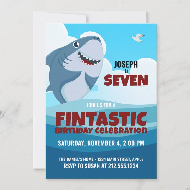 Boy's Fintastic Shark Party Invitation (Front)
