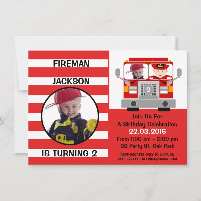 Boys Fire Engine Birthday Invitation (Front)