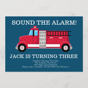 Boys Fire Truck Birthday Invitation