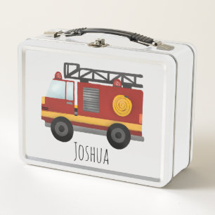Boys Firefighter Fire Engine Truck Kids School Metal Lunch Box