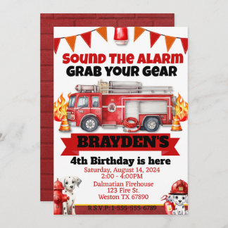 Boys Firetruck Birthday Party Invitation