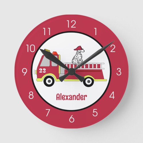 Boys Firetruck Fire Engine Nursery Round Clock