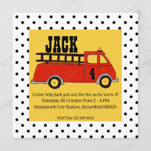 Boys Firetruck Firehouse Fire Station Red Truck Invitation