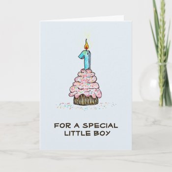 Boy's First Birthday Cupcake Card by pamdicar at Zazzle