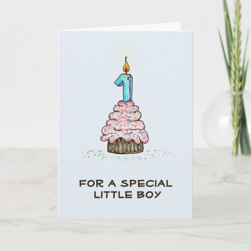 Boys First Birthday Cupcake Card