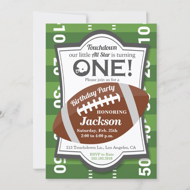Boy's First Birthday Football Touchdown All Star Invitation (Front)