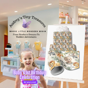 Boy's First Birthday-Jungle Safari Wrapping Paper