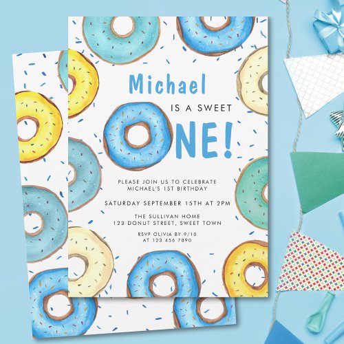 Boys First Birthday Party Donut Invitation