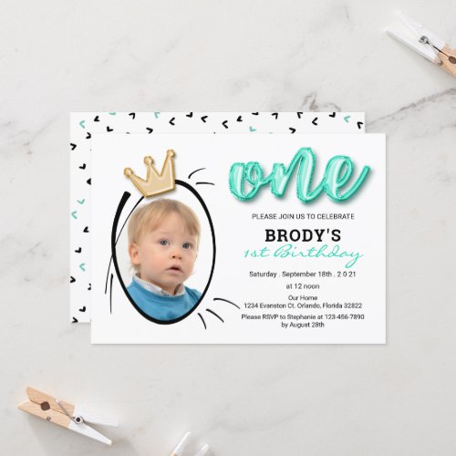 Boys First Birthday Party Minimalist Photo Invitation