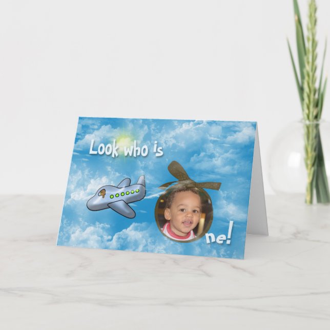 Boy's First Birthday with airplane and photo frame Card (Front)