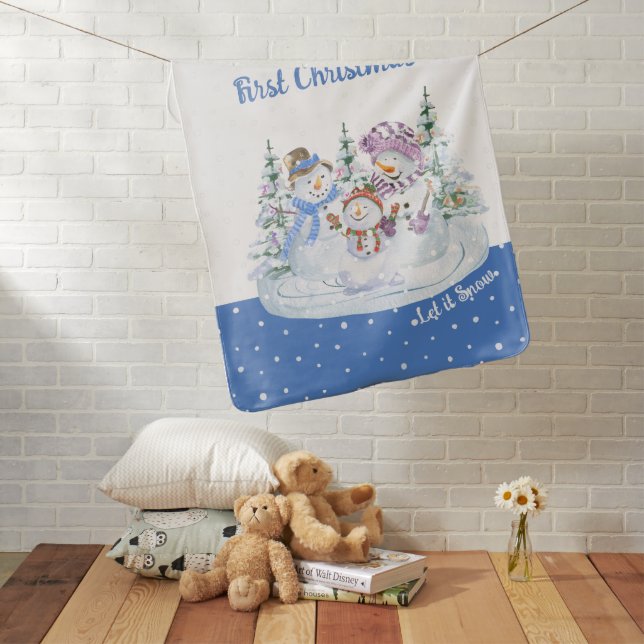 Boy's First Christmas Happy Snowman Let it Snow Baby Blanket (In Situ)
