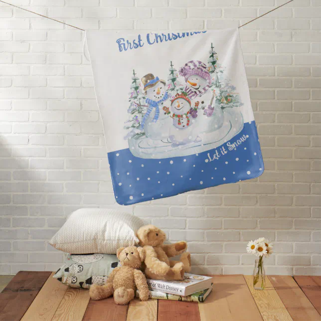 Boy's First Christmas Happy Snowman Let it Snow Baby Blanket



