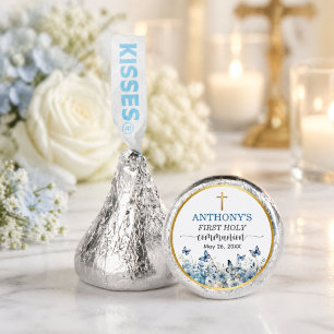 Boy's First Communion Gold Cross Blue Floral Hershey®'s Kisses®