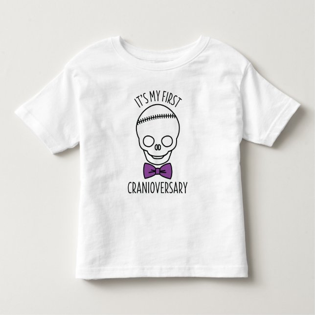 Boys First Cranioversary Skull with Bowtie Toddler T-shirt (Front)