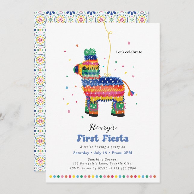 Boy's First Fiesta Birthday Piñata Invitation (Front/Back)