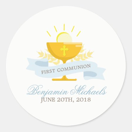 Boys First Holy Communion Classic Round Sticker