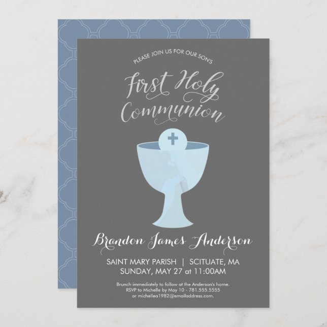 Boy's First Holy Communion Invitation - Catholic (Front/Back)
