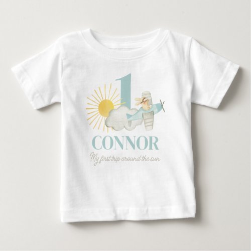 Boys First Trip Around the Sun Plane 1st Birthday Baby T_Shirt