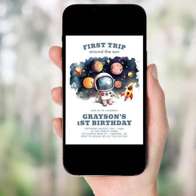 Boys First Trip Astronaut Digital Birthday Invitation (Front Digital)