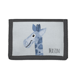 Boy&#39;s First Wallet Blue Giraffe with Name