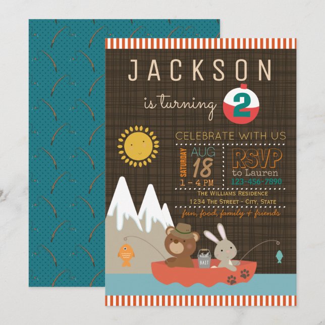 Boys Fishing Birthday Party Invitations (Front/Back)