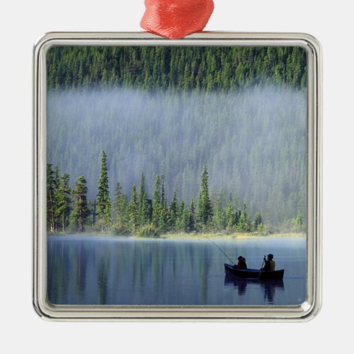 Boys fishing on Waterfowl Lake Banff National Metal Ornament