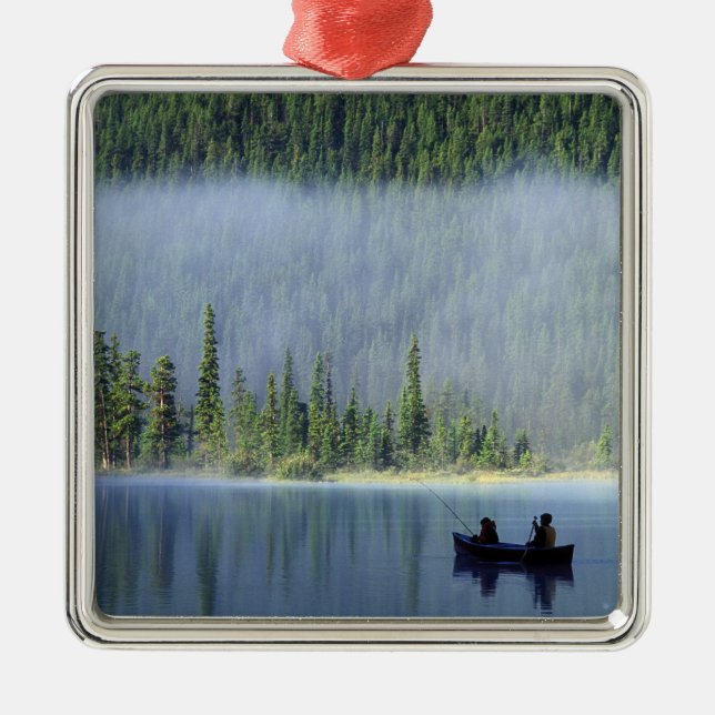 Boys fishing on Waterfowl Lake, Banff National Metal Ornament (Front)