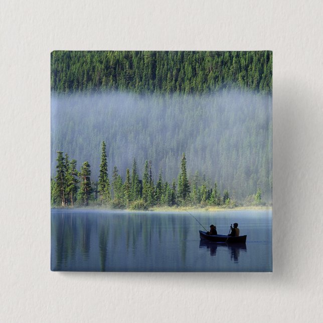 Boys fishing on Waterfowl Lake, Banff National Pinback Button (Front)