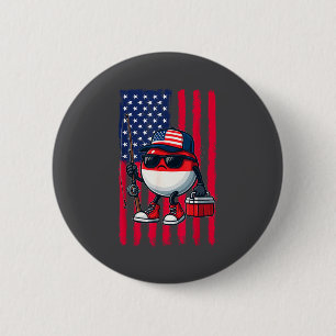 Boys Fishing Rod American Flag Patriotic Fishing F Button