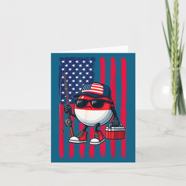 Boys Fishing Rod American Flag Patriotic Fishing F Card (Front)